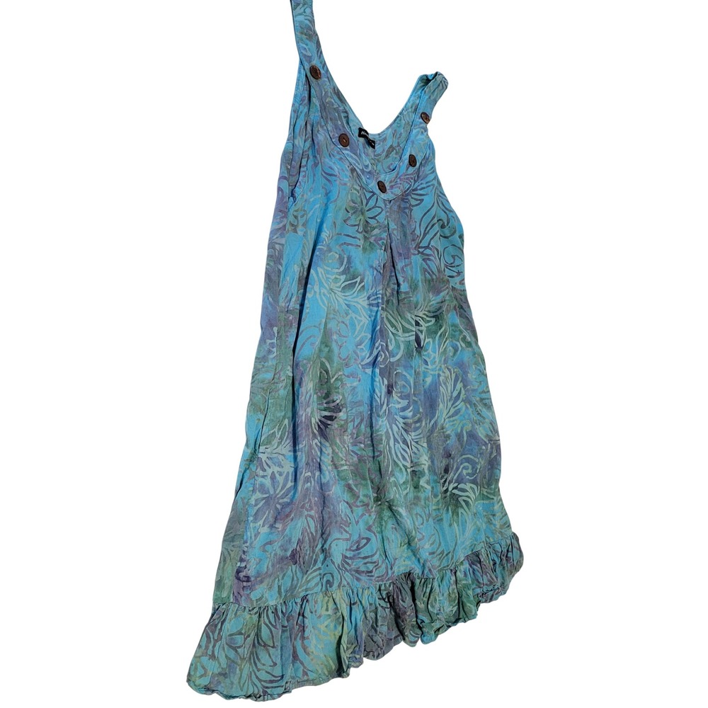 Hand Kreation Batik Ruffle Sundress Womens XL Blue Purple Tropical Rayon Boho